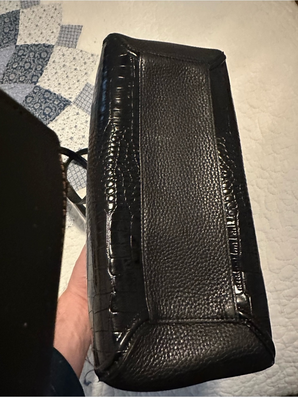 Brighton Black Croc-Embossed Leather Heart Charm Shoulder Bag - Picture 7 of 15